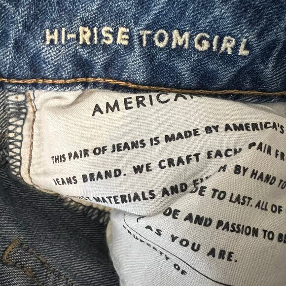 American Eagle Hi Rise Tomgirl Jeans Womens 8 Medium Wash Rigid Distressed - Picture 6 of 8